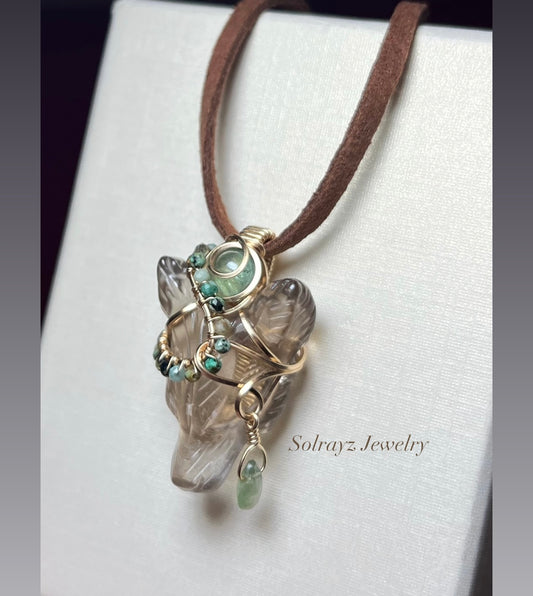 Ozeku - Smoky Quartz Wolf Pendant 14K GF
