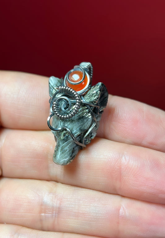 Pyrite and Carnelian Wolf Pendant